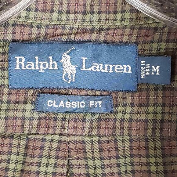 Polo Ralph Lauren Oxford Shirt Men’s Size Medium Green Red Plaid LS Button Down - Picture 7 of 9